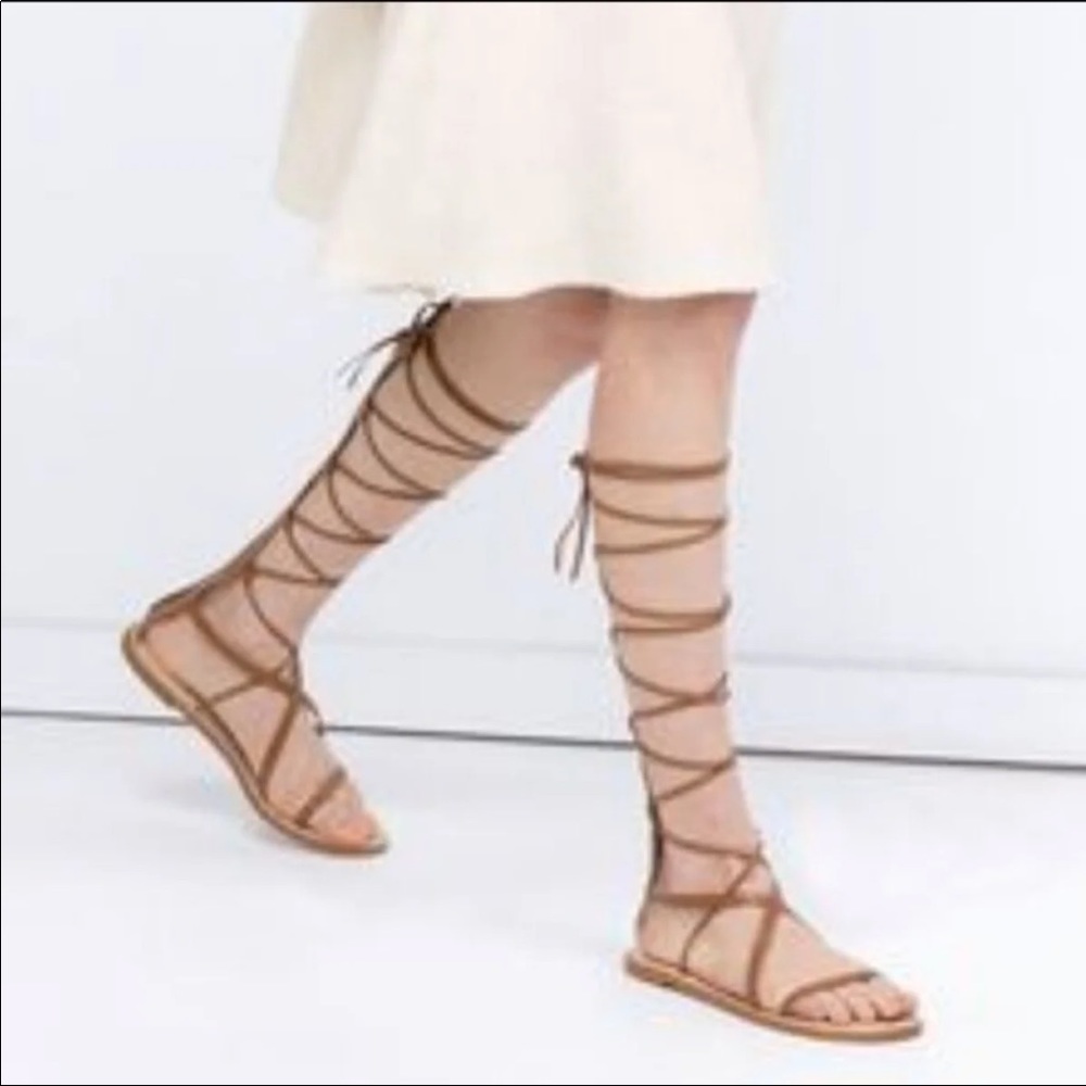 ZARA Gladiator Leather Lace Up Sandals 🇬🇷